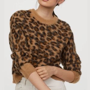 DIVIDED H&M NWT Womens Leopard Print Jacquard Knit Crew Neck Sweater Size XS